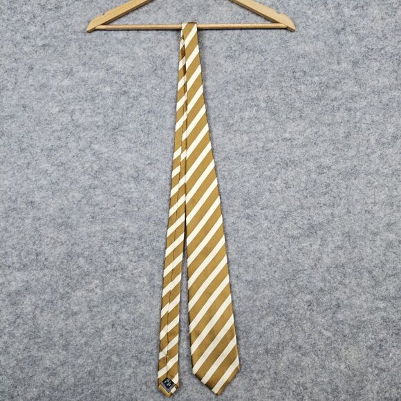 SARAR Necktie Gold & Beige Diagonal Stripes 100%‎ Silk 3.5"x60" Italian Styled - Picture 2 of 8